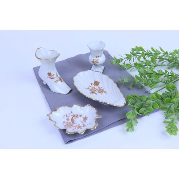Limoges France Shoe/Boot, Trinket Dishes White Gold rose Gold Trim SEE Descript - Picture 1 of 14
